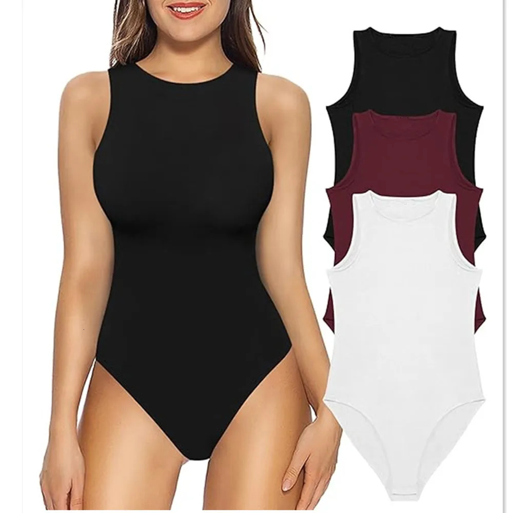 Drop Tank Top Body Suit Sexy Crew Neck Summer White Halter Ribbed Sleeveless Bodysuit for Women 250224