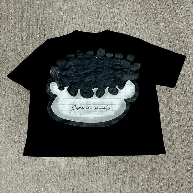 Retro Large Face Pattern Printed Cotton Tshirt for Men Y2K Summer and Women Short Sleeve Harajuku Oversized Top 250225
