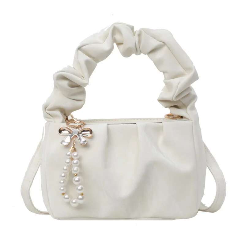 Fashion Chinese Girls Shoulder Handbag Tote Wrinkled Clouds Women's Underarm Bag Pearl Decoration PU Material