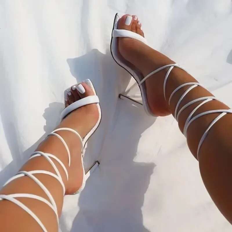 Ladies Plus Size Ankle-wrap Women's Outdoor Dress Sandals Square Toe Thin Heels Cross-tied Shoes Women