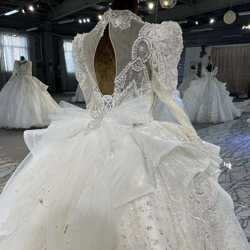 Classic Dresses For Women Custom Organza Ball Gown With V Neckline Pearls Lace Mn105 Wedding Dress