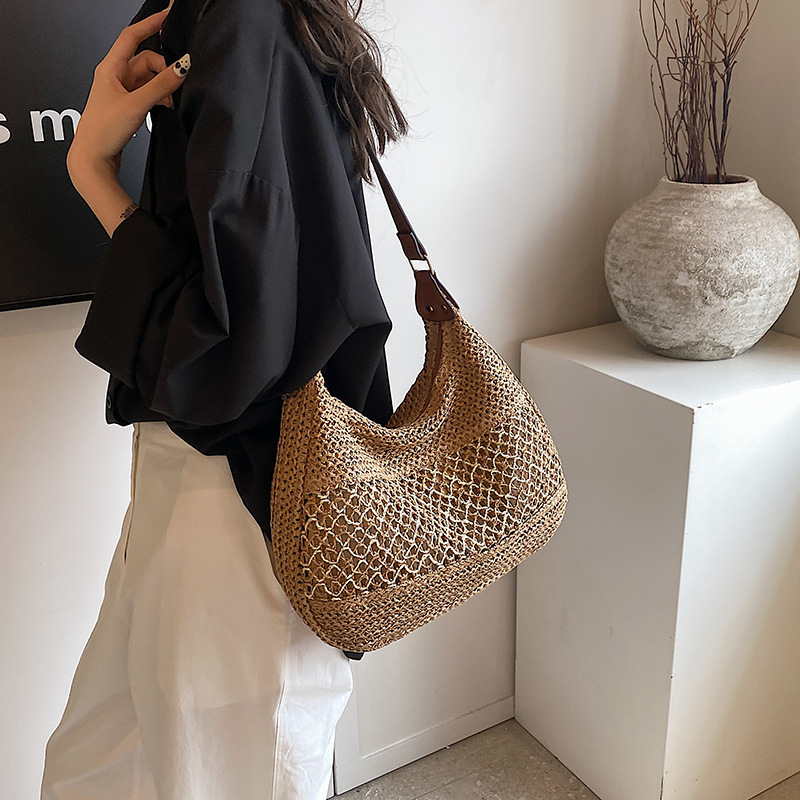 Summer vacation beach large capacity woven bag, women's new casual versatile single shoulder crossbody bag #swissmilitary