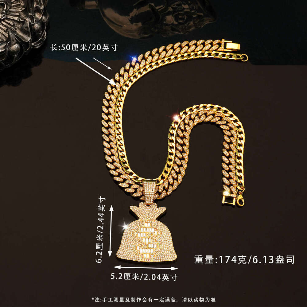 Creative Hip Hop Beauty Money Bag Necklace Pendant for Men and Women, Double layered Stacked Full Dia Cuban Chain