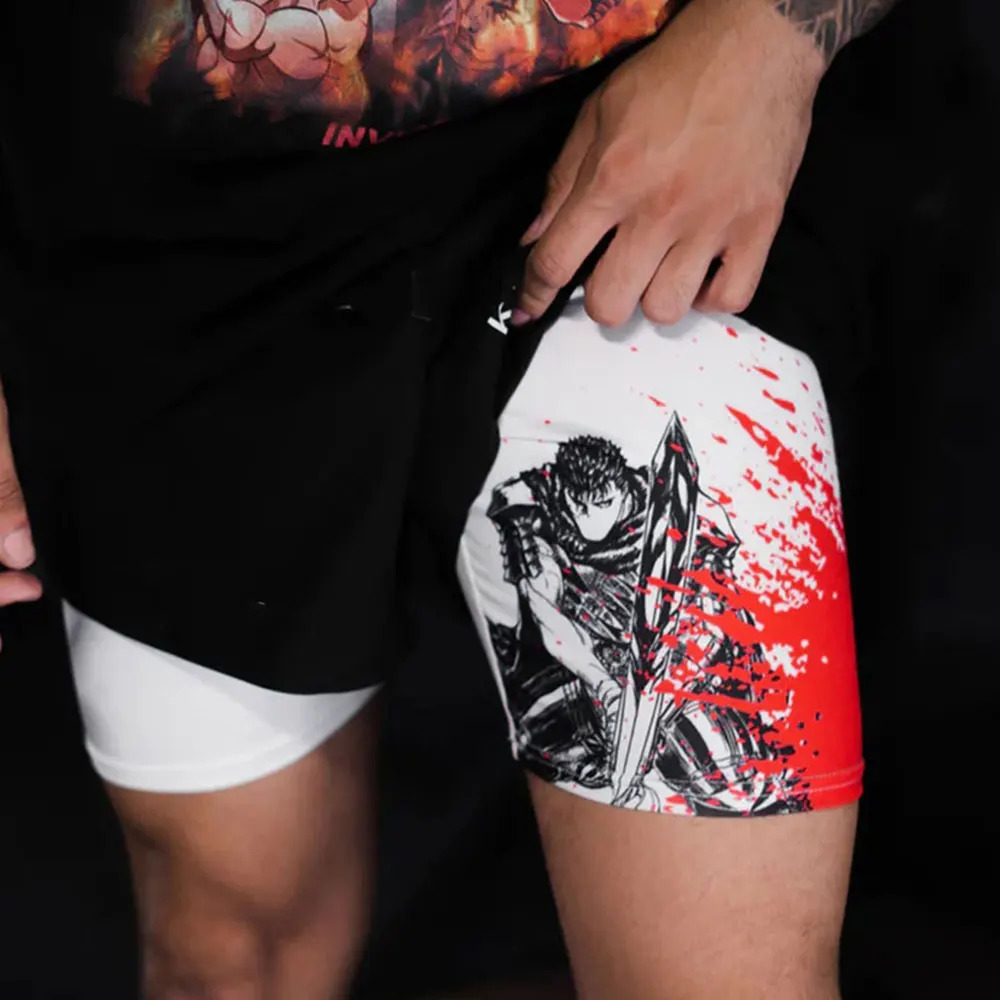 Y2K Compression Shorts Skull Print 2 in 1 Gym Shorts for Men Active Athletic 5 Inch Quick Dry Stretchy Training Fitness Workout 250228