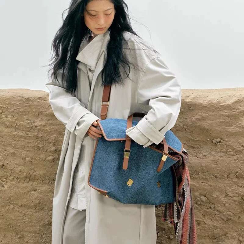 Spring New Song Brand Design Crossbody High Capacity Commuting Briefcase Denim Backpack For Women Tote Bag