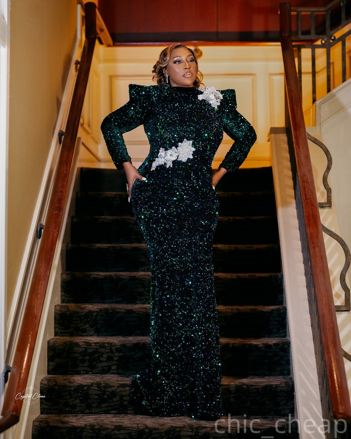 Dark Green Mermaid Prom Dresses 2025 Lace Full Sleeves Sequined Evening Formal Party Second Birthday Engagement Gowns Plus Size Dress For Special Occa