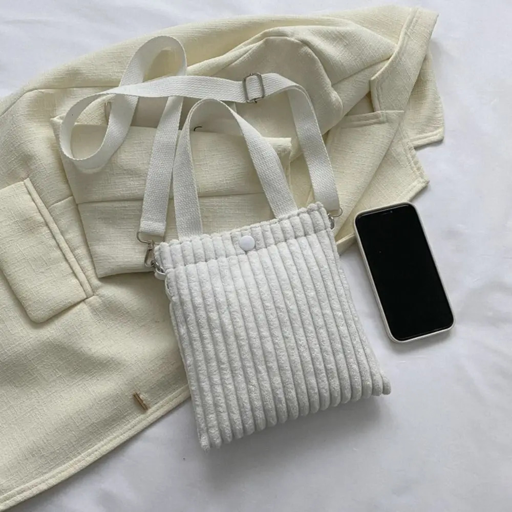 Korean Corduroy Bucket Bag Crossbody Small Handbag Vertical Casual Mini Tote Canvas Shoulder 250221