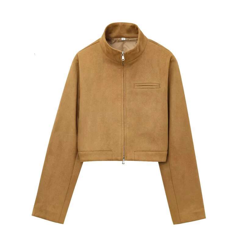 TRAF Women's Spring 2025 New Suede Leather Short Jacket Personality And Versatile Figure