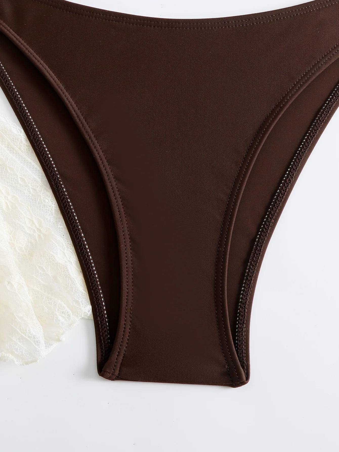 Sexy 4 Pieces Set Swimwear Women Flared Sleeves Brown Bikini Set Female Lace Swimsuit Korean Beachwear Bathing Suit 2025 250227