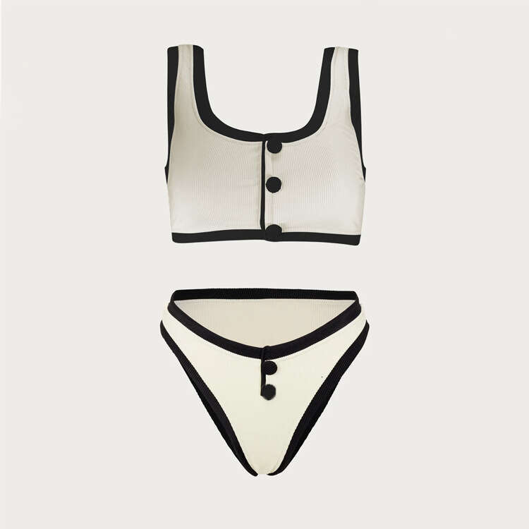 Black and white minimalist style high-end split women's fragrance button decoration swimsuit 2780 2025 temperament versatile new trend clothing i
