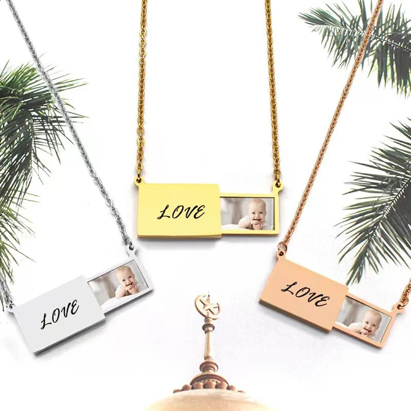 Personalized Stainless Steel Po Necklace Custom Engrave Love You Color Pendant Jewelry 2014 Couple Gift 250117