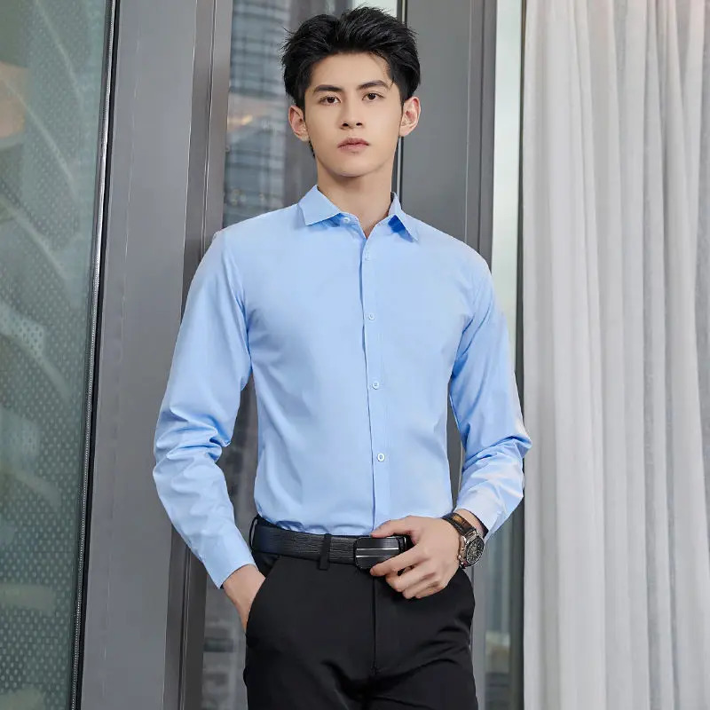 Mens long sleeved square neckline black gray shirt slim fit set thin casual top mens clothing 250226