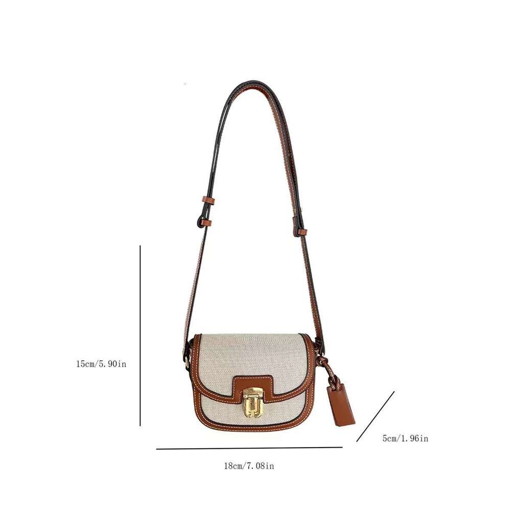 Small 2025 New Style Contrast Panel Canvas Retro One Shoulder Crossbody Saddle Bag