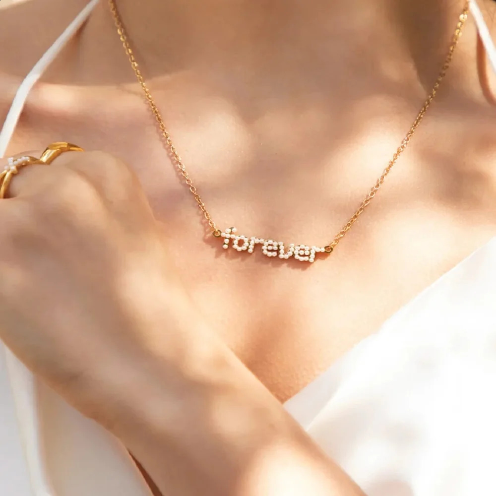 Personalized Pearl Name Necklace Custom Mini Letters Stainless Steel Pendent Gold Plated Chocker For Women Gift Elegant Jewelry 250221