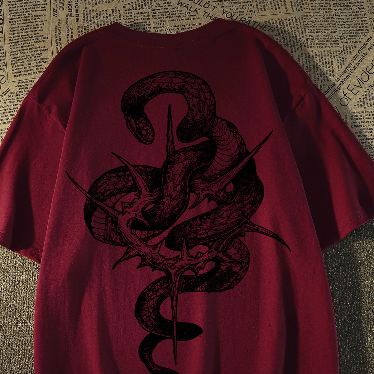 Designer's High-precision Snake Print Round Neck Men's And Women's T-shirt Summer Vibe Street Style Dark Short Sleeved Fashion Brand Fr