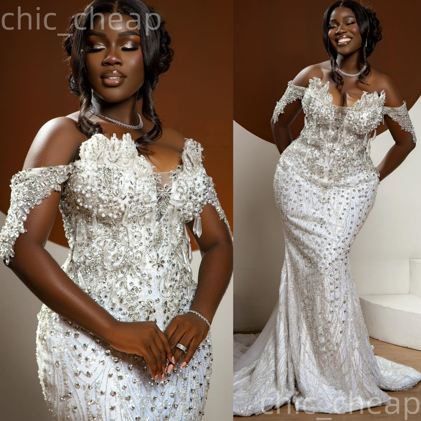 2025 Arabic Aso Ebi Plus Size Ivory Wedding Dress Crystals Beaded Sequined Sweetheart Luxurious Bridal Gowns Dresses ZJ056