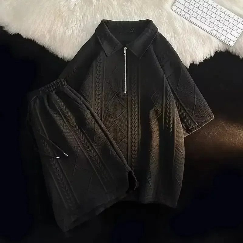 Mens Clothing Polo Shirt Short Sleeve T-shirt Shorts Set Summer Trendy Loose-fit Top Shorts Suit For Men mens clothing 250224