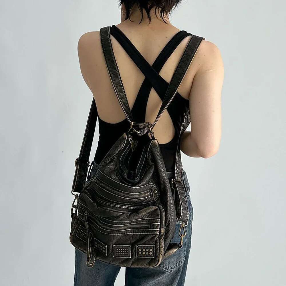 Designer Y2k Soft Shoulder Motorcycle Handbag Multi-Funtional Tote Bronze Quality Bag For Women