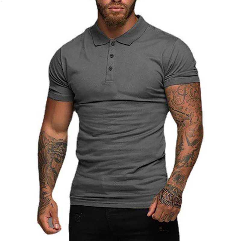 Summer Fashion Mens Polo Shirt Stretch Cotton Gym Clothing Sports Polos Male Spring Casual Short Sleeve Breathable T Shirt 250228