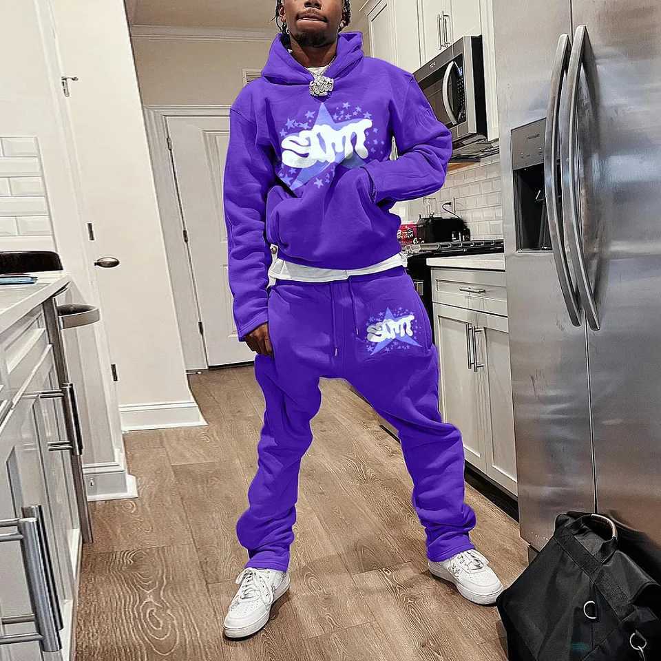 Mens autumn and winter hoodie set two-piece 3D printed sportswear casual bell pants sportswear set Y2K streetwear mens clothing X250228
