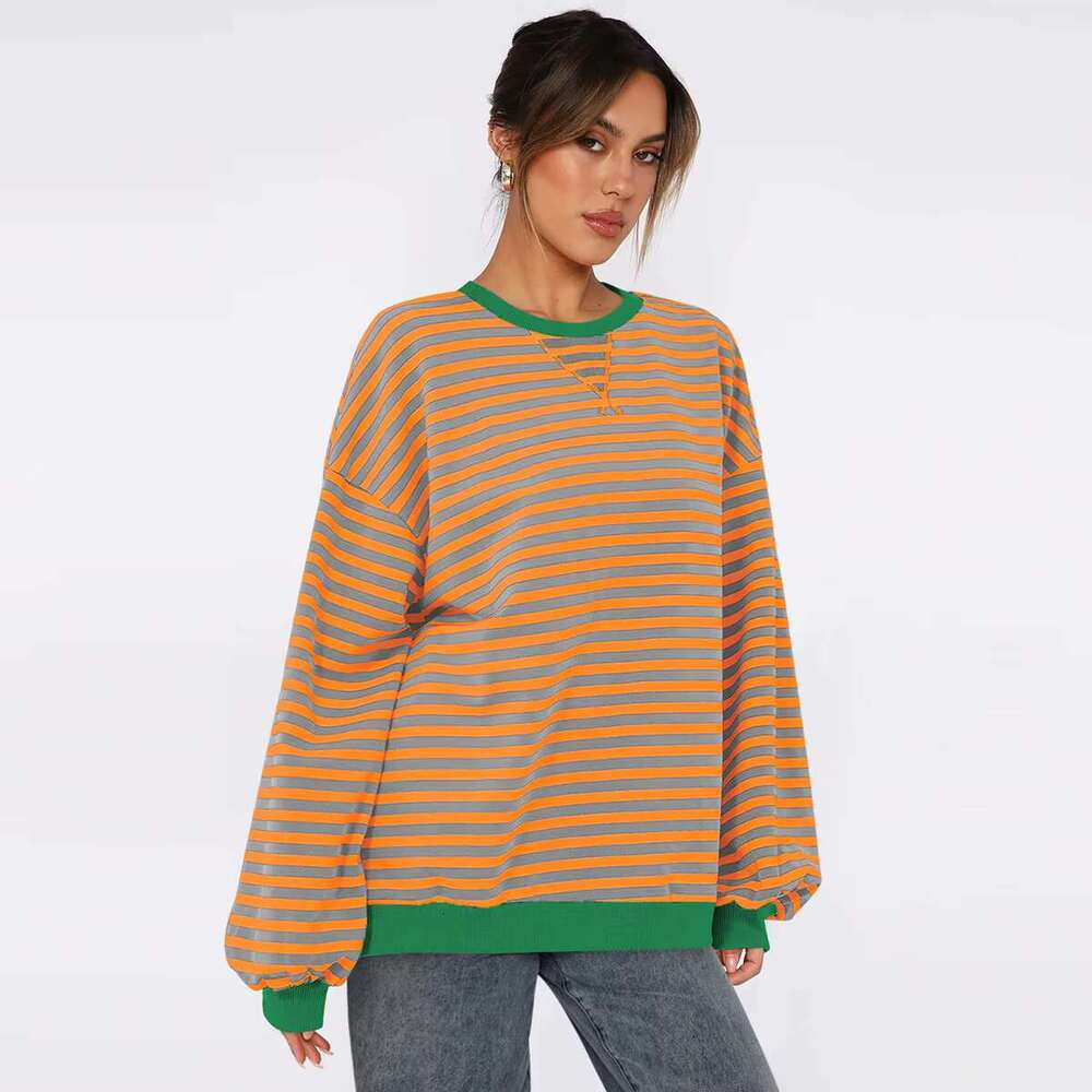 Striped Women's Oversize Hoodie Sweatshirts Custom Made With Loose Lazy Lantern Sleeves And On Back For Winter