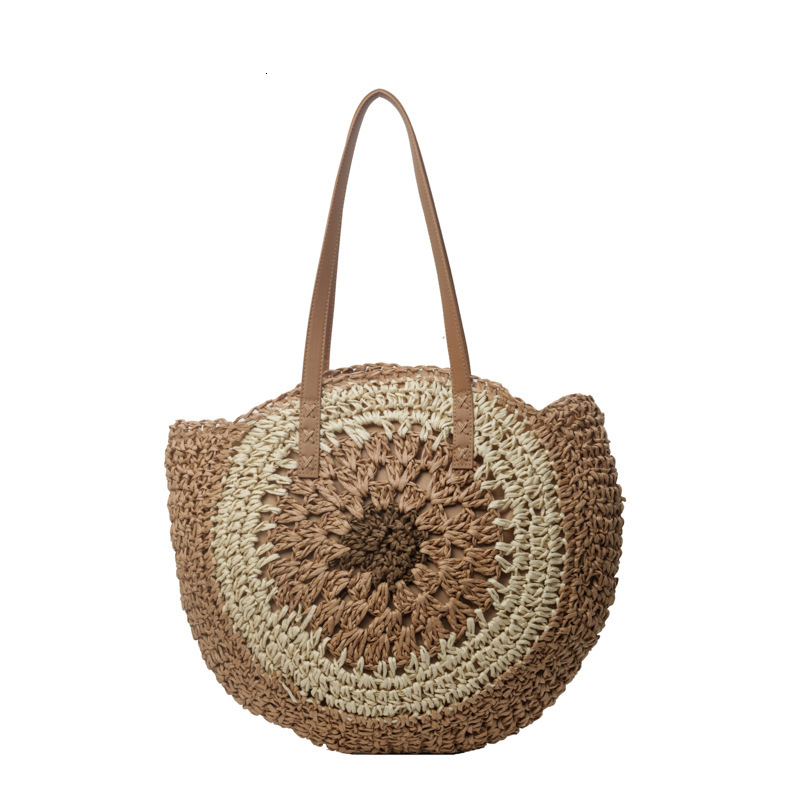 2025 Summer New Simple Round Shoulder Straw Woven Beach Fashion Women's Bag, Vegetable Basket Bag #swissmilitary