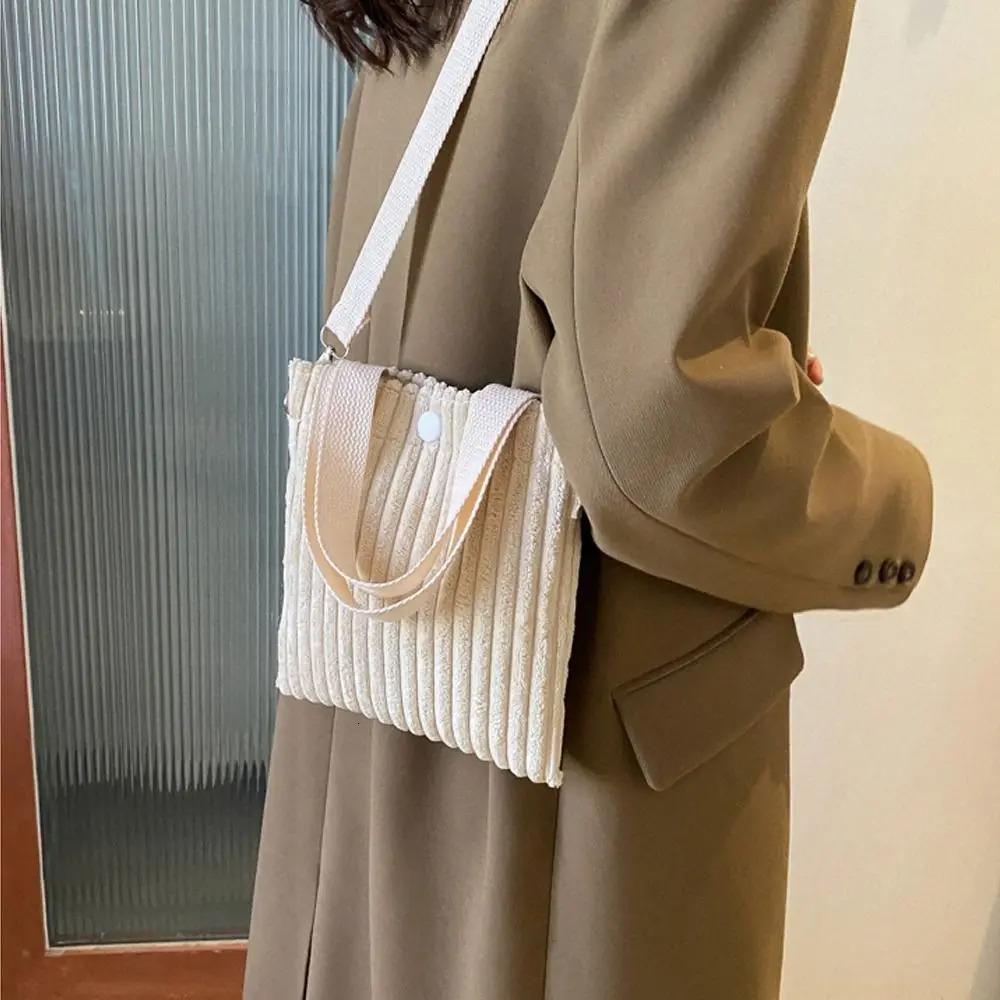 Korean Corduroy Bucket Bag Crossbody Small Handbag Vertical Casual Mini Tote Canvas Shoulder 250221