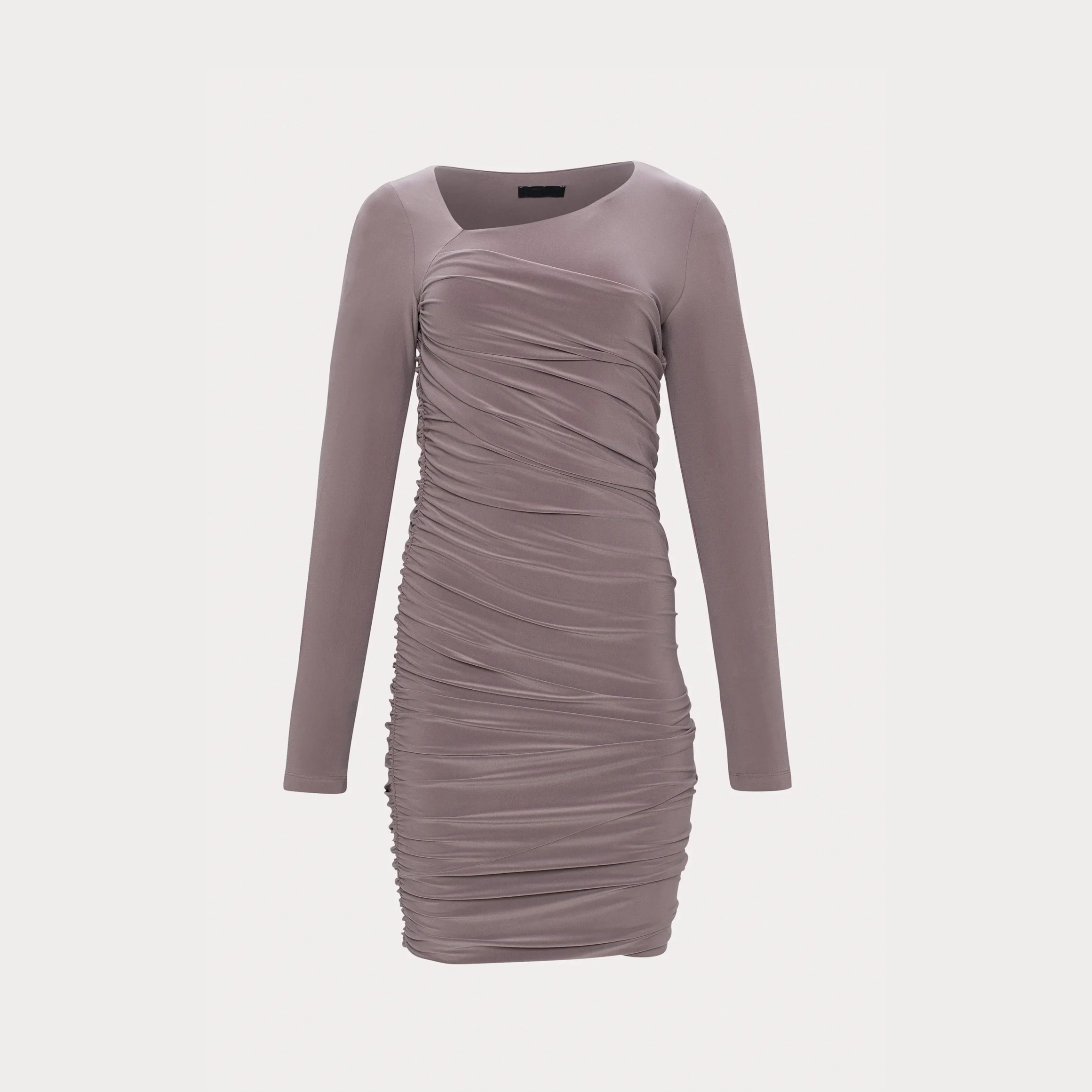 Women's Elegant Fitted Purple Pleated Dress with Asymmetrical collar Fully lined Long fitted sleeves