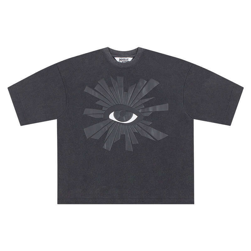 Small and trendy House of Errors Truth Eye Foam Printed Vibe Feng Shui Washed Old Short sleeved T-shirt