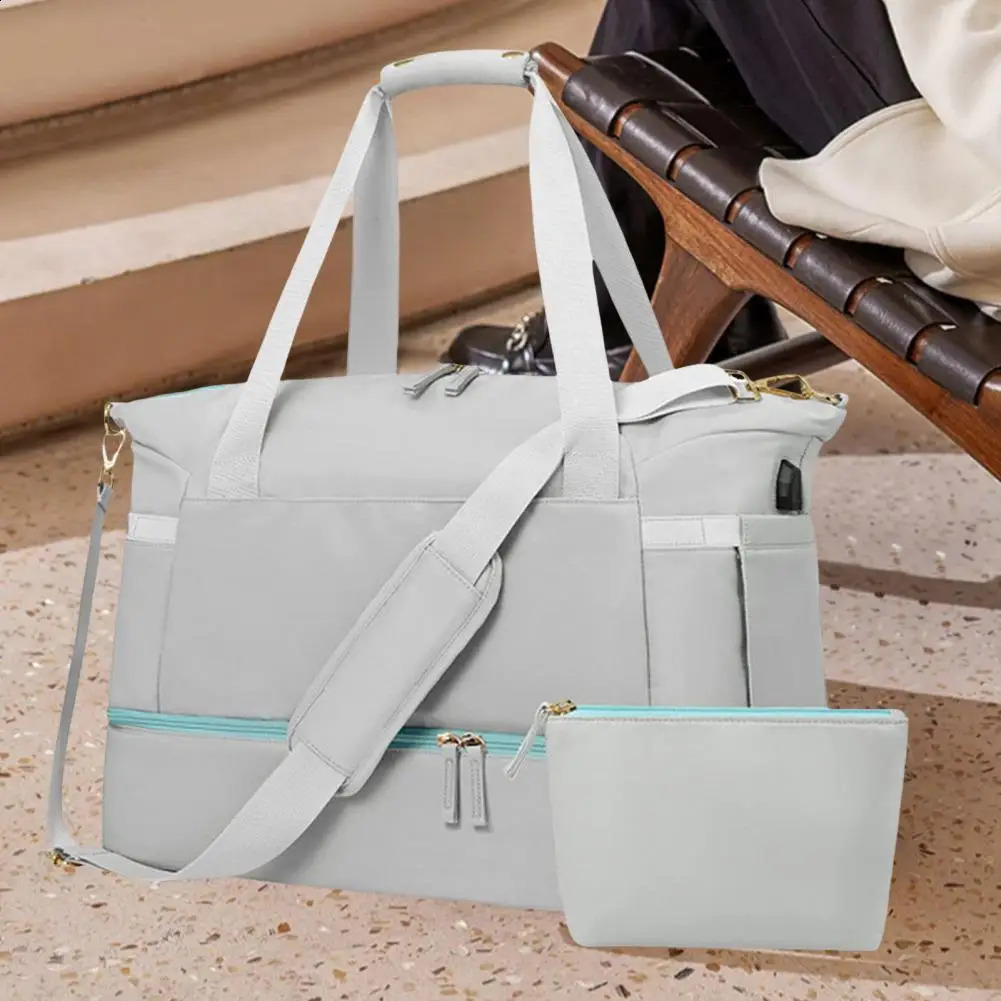 Ship from US Weekender Bag with Shoe Compartment Waterproof Wet Dry Separation Travel Bags Usb Charging for Yoga 250228FBB