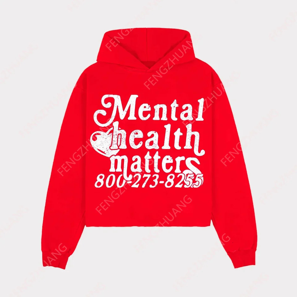 HipHop Punk Mental Health Matters Graphic Print Mens Street Trend Style Causal Sweatshirt For Adult Kid Pullover Hoodie 250225