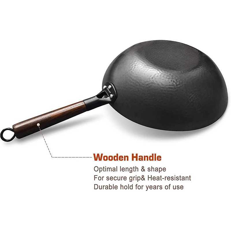 High Quality Iron Wok Traditional Handmade Iron Wok Non-stick Pan Non-coating Gas Cooker CookwareC250228