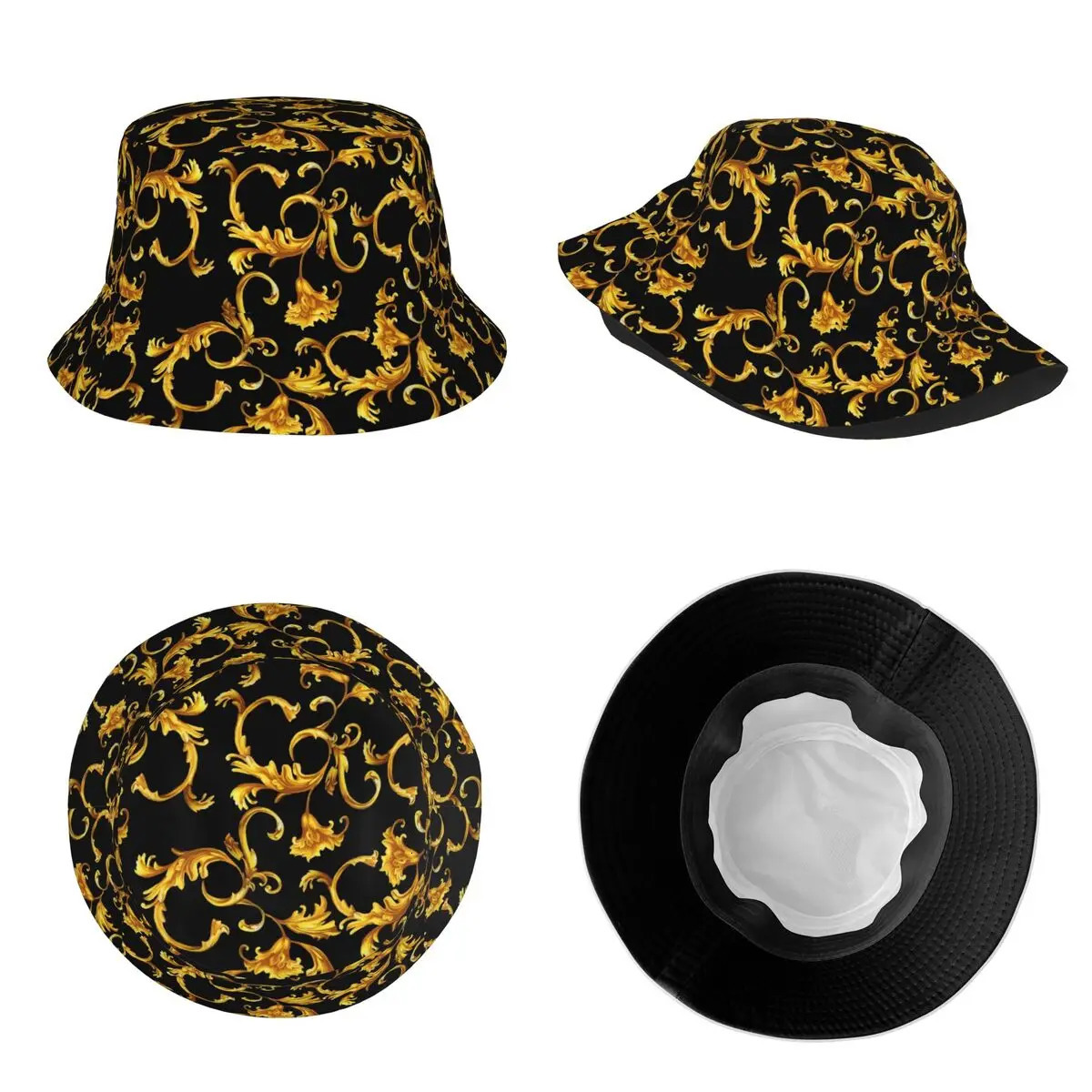 Woman Men Bob Hat Gold Baroque Bucket Hats Caps Birthday Gift Idea 250227