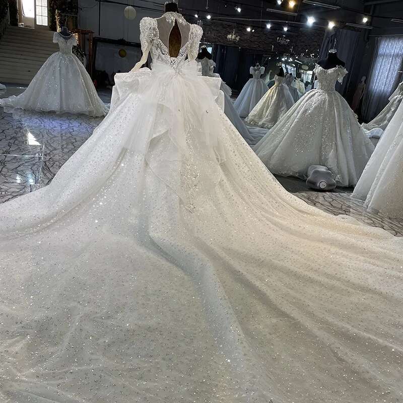 Classic Dresses For Women Custom Organza Ball Gown With V Neckline Pearls Lace Mn105 Wedding Dress