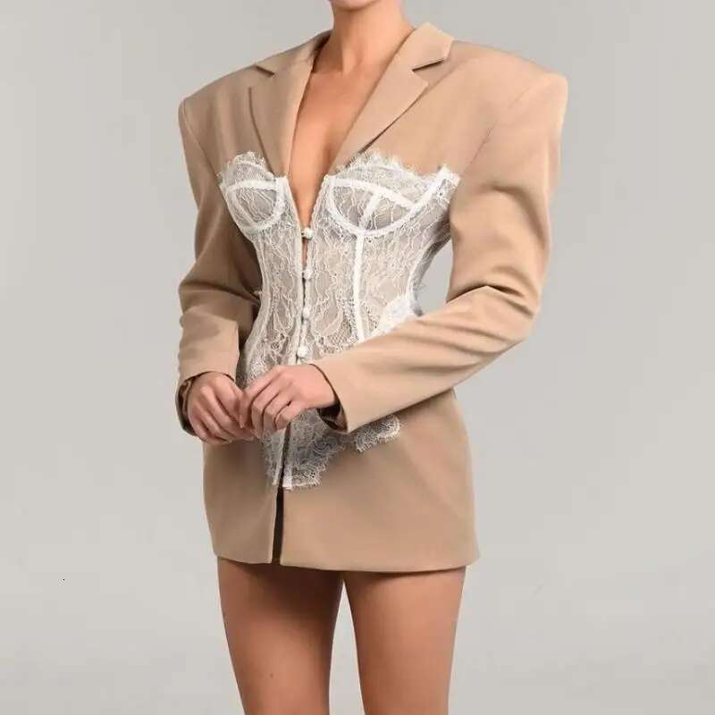 Getspring Women 2024 Autumn Lace Ed Single Breasted Ladies Black Blazer Coat Vintage Women's Slim Suit Jacket Xxxl