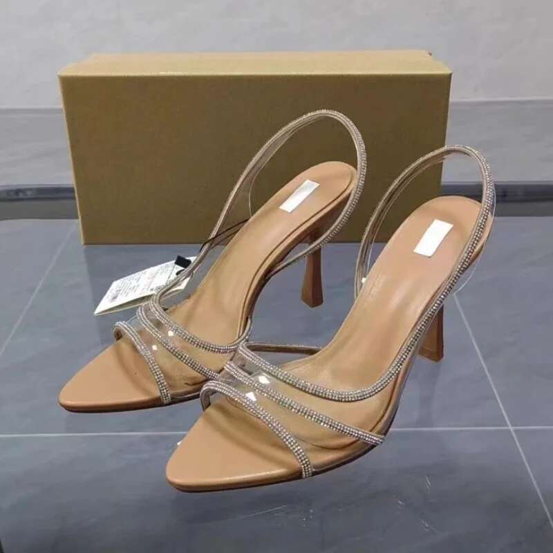 High Designer Summer Heel Sandals for Lady Glitter Pointed Peep Toe Transparent PVC Woman Shoes