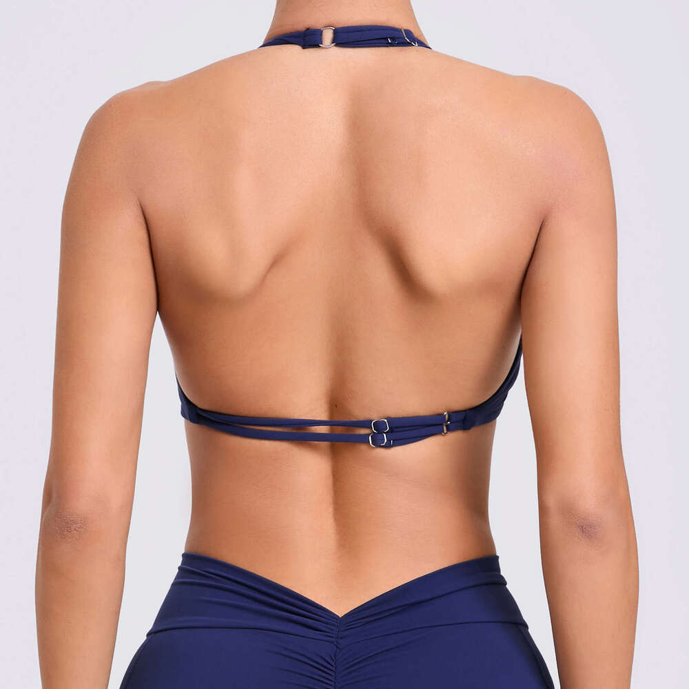 European and American djustable buckle hanging neck beautiful back yoga vest women's tight sports top quick drying fiess bra 74068 2025 temperame