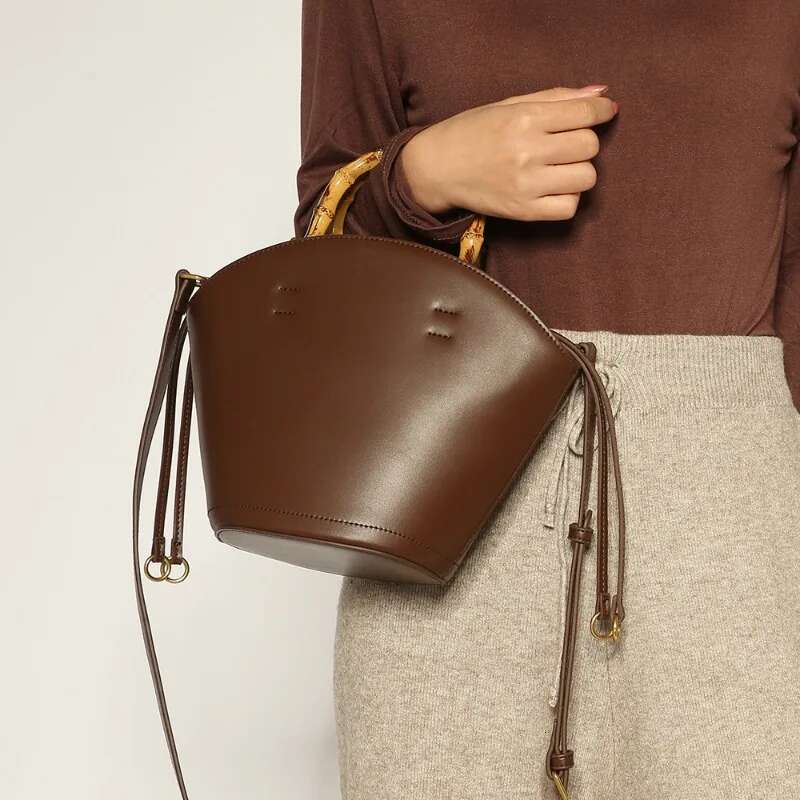 New Spring/Summer Niche Design Bamboo Handle Vegetable Basket Bucket Bag Single Shoulder Diagonal Cross Handbag