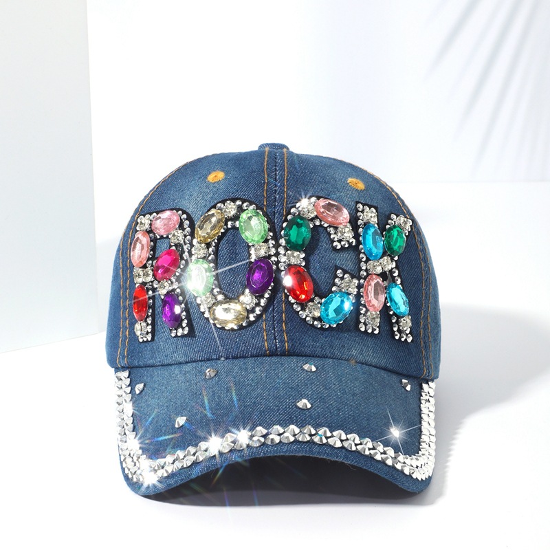With diamond cowboy baseball cap spring and autumn inlaid diamond duck tongue cap baseball cap Ms. outdoor leisure versatile sunshade cap tide