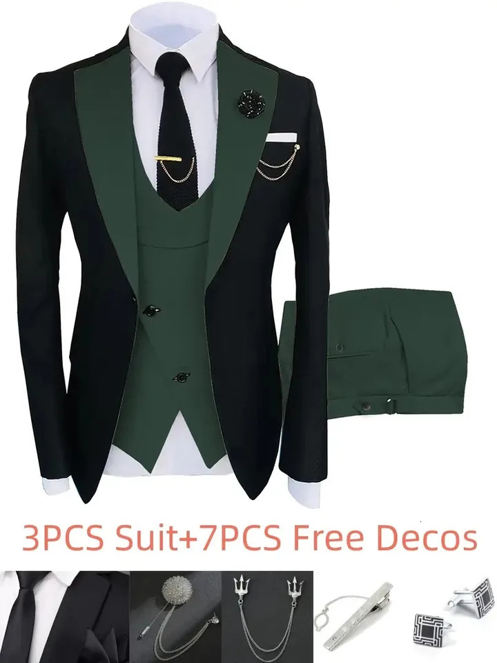 Mens 3-Piece Set Slimming Wedding Dress Dance Party Dress Elegant Formal Event Dress Set JacketPantsVest 250224