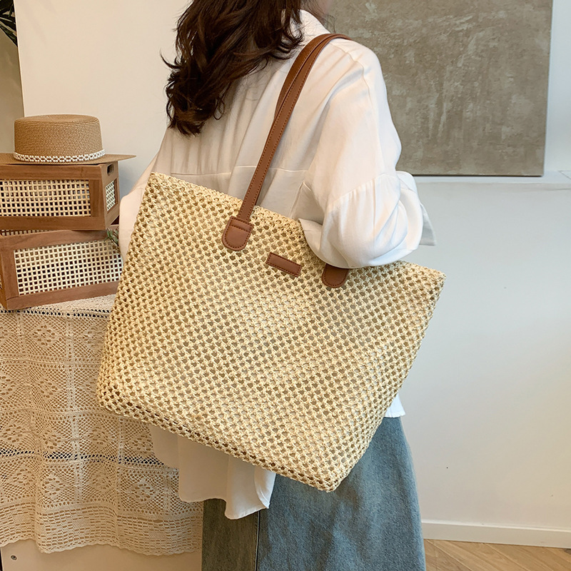 2025 new fashionable solid color stylish large capacity beach bag, summer grass woven shoulder bag #swissmilitary