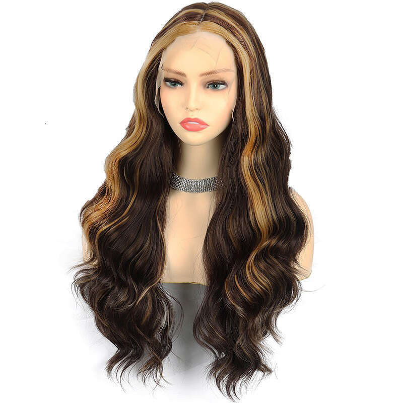 HD Front Lace Wig Front Female Hand Hooked Big Wave Long Curled Hair Synthetic Full Headset Lace Wig Pickled Gradient Gold