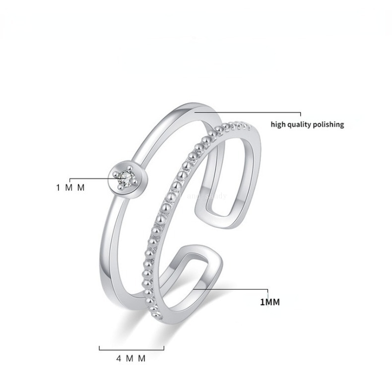 18K Rose Gold Double Layer Ring Band Finger Chunky Open Adjustable Diamond Rings Engagement Wed Fashion Jewelry Gift Will and Sandy Silver Rose Golden