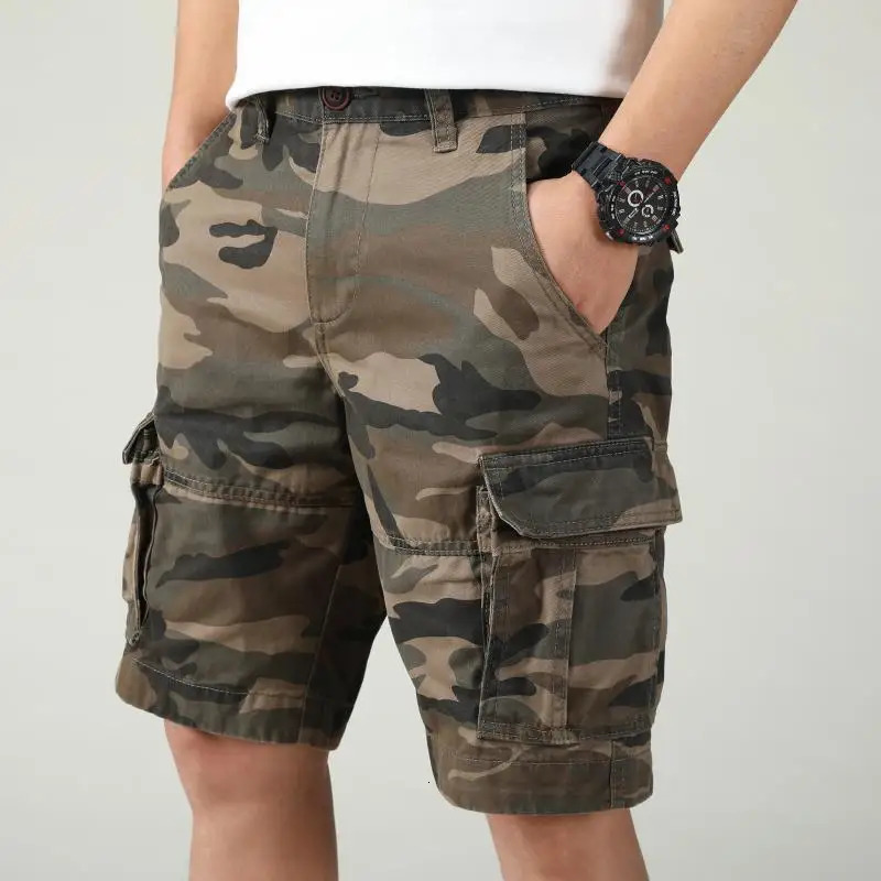 Mens Casual Cargo Shorts 100% CottonAmerican StyleTooling Short PantsMulti-Pocket Camouflage PantsSummerest 250225
