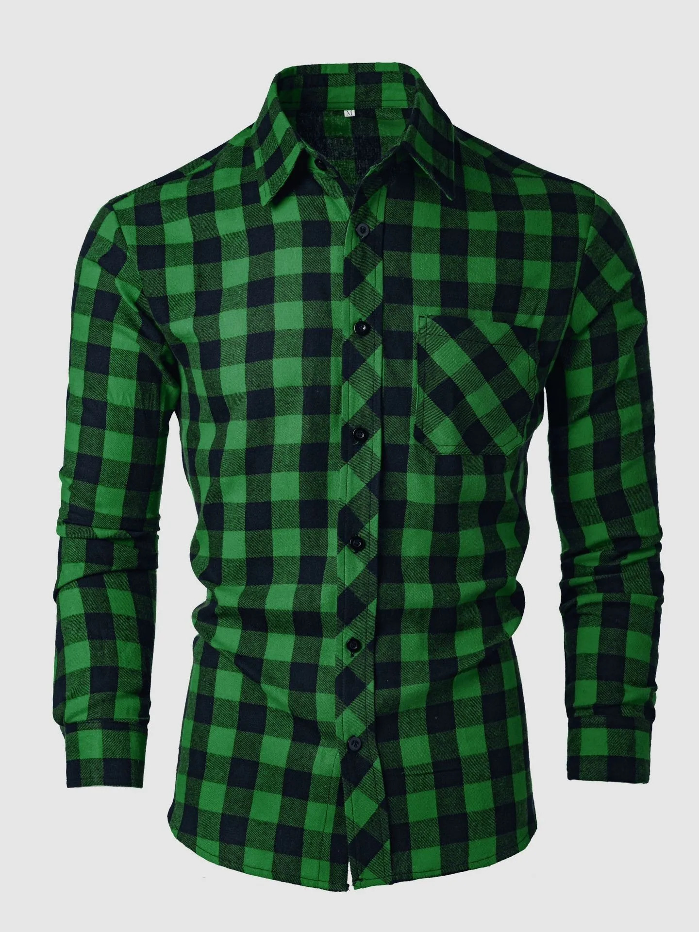 Mens Spring and Autumn Leisure Long Sleeve Lapel Plaid Shirt 250226