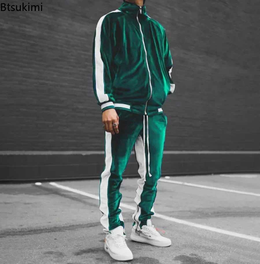 New 2025 Spring Autumn Mens Velvet Set Sport Suit Male Velour Thick Hoodies+ Pants Warm Sweatshirt Sportswear Tracksuit For Men X250228