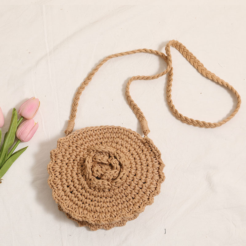 Cute flower crossbody cotton thread internet famous, same round woven bag, vacation style beach bag #swissmilitary