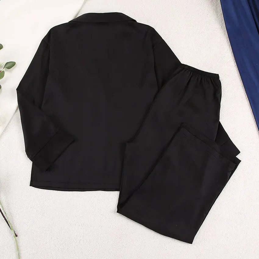 Women Silk Pajamas Lce Silk Loose Low Cut Sexy Single Breasted Long Sleeved Wide Leg Pants Can Be Worn Externally 250226