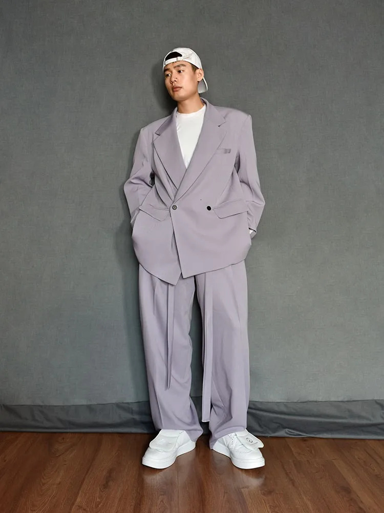 er Men Loose Fit Double Breasted Blazer Two Piece Set Oversized Suit Business Casual Outfits Suit Fashion Matching Set 250224