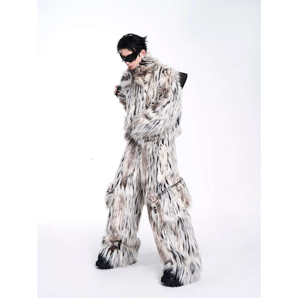 Leather Pants START High-End Series Leopard Print Long Coat For Men's Autumn And Winter Short Style Imitation Fur
